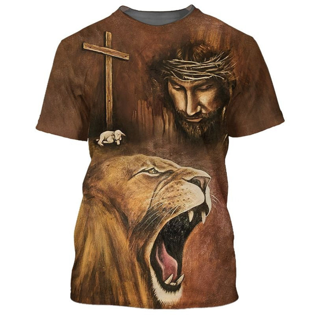 FUNSTUFFPRINT Faith Over Fear Lion And God All Over Print 3D T-Shirts, God 3D Full Print Hoodie Sublimation God Shirts 3D T-shirt