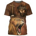 FUNSTUFFPRINT Faith Over Fear Lion And God All Over Print 3D T-Shirts, God 3D Full Print Hoodie Sublimation God Shirts 3D T-shirt