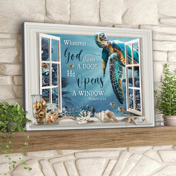 Turtle - Whenever God Closes A Door - Christian Canvas Prints - Faith Canvas - Bible Verse Canvas 
