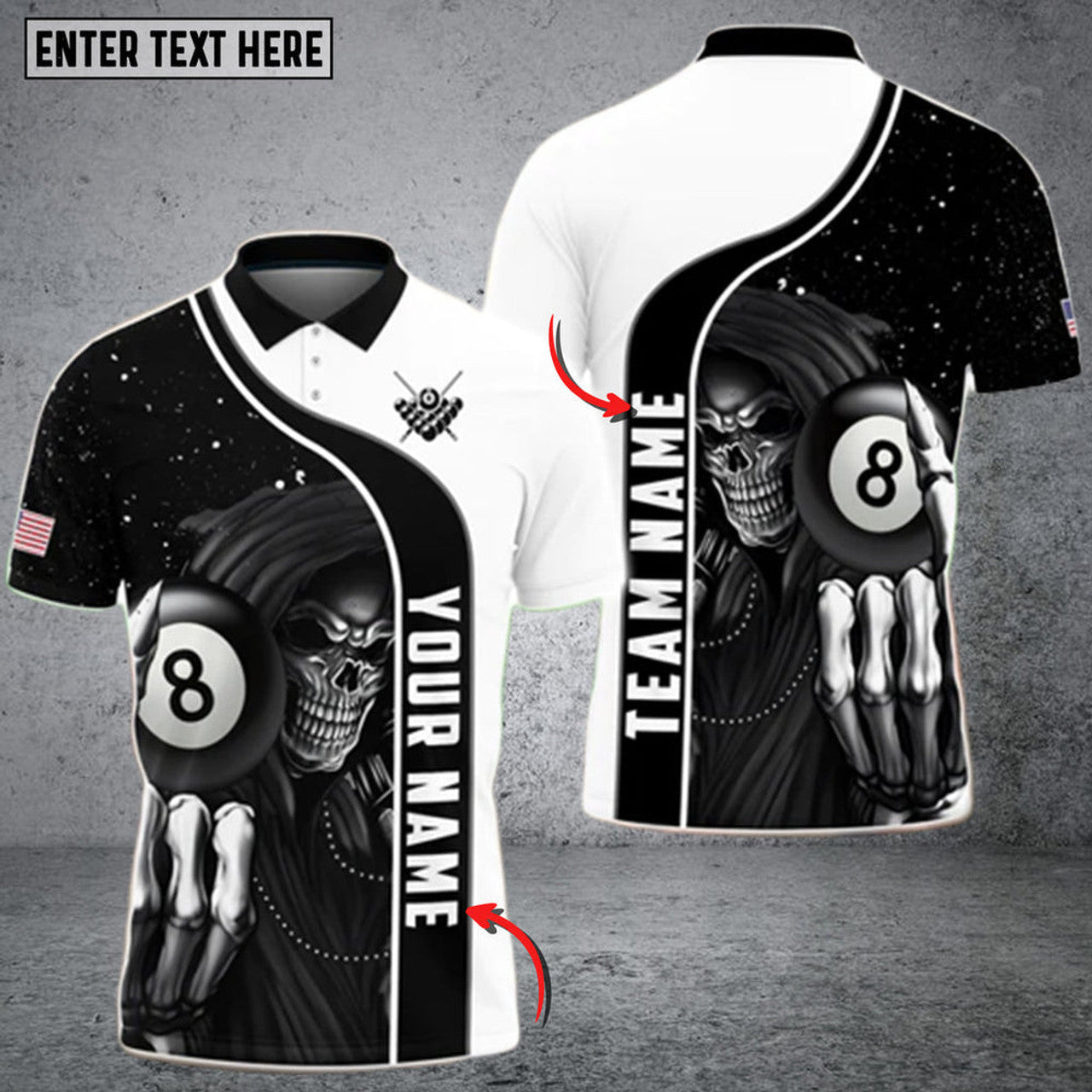 Custom Billiards Passion Personalized Name 3D Shirt, Billiard Reaper 8 Ball Polo Shirt