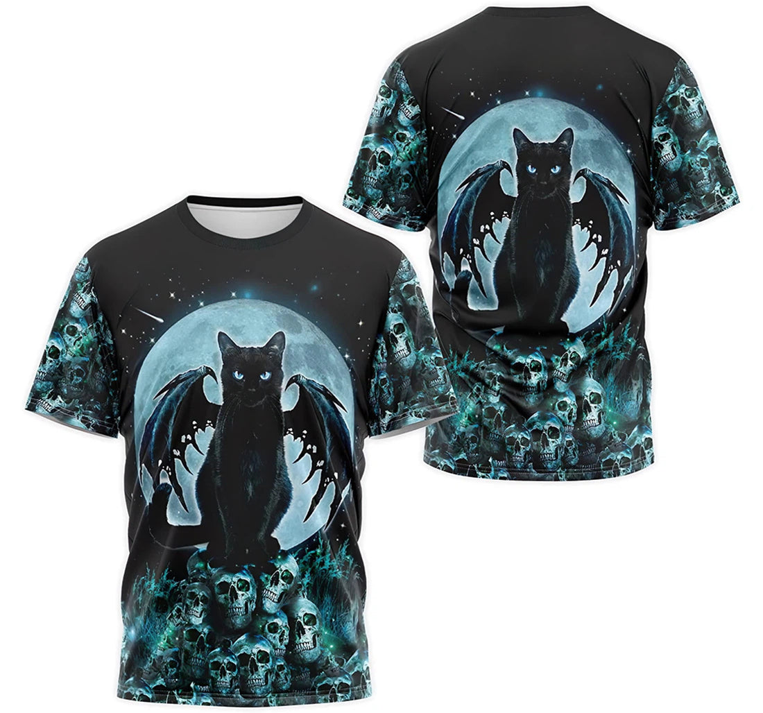 FUNSTUFFPRINT Personalized T-Shirt, Hoodie - Bat Winged Cat Moon Night Skull Pattern 3D T-shirt