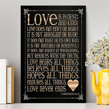 1 Corinthians 13 4 8 Love Is Patient &amp; Kind Canvas Wall Decor - Christian Canvas Wall Art Decor