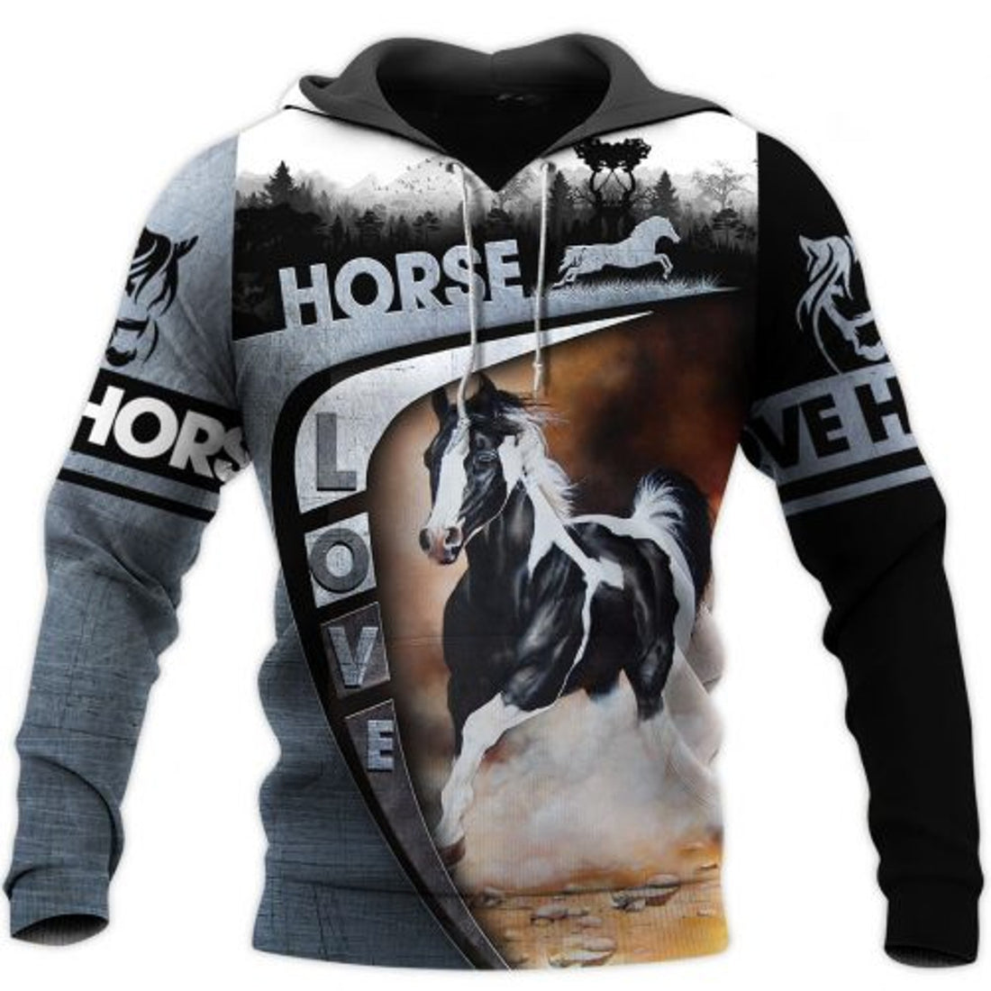 FUNSTUFFPRINT 3D All Over Printed Horse Hoodie Love Black & White Horse 3D Hoodie and Zip Hoodie