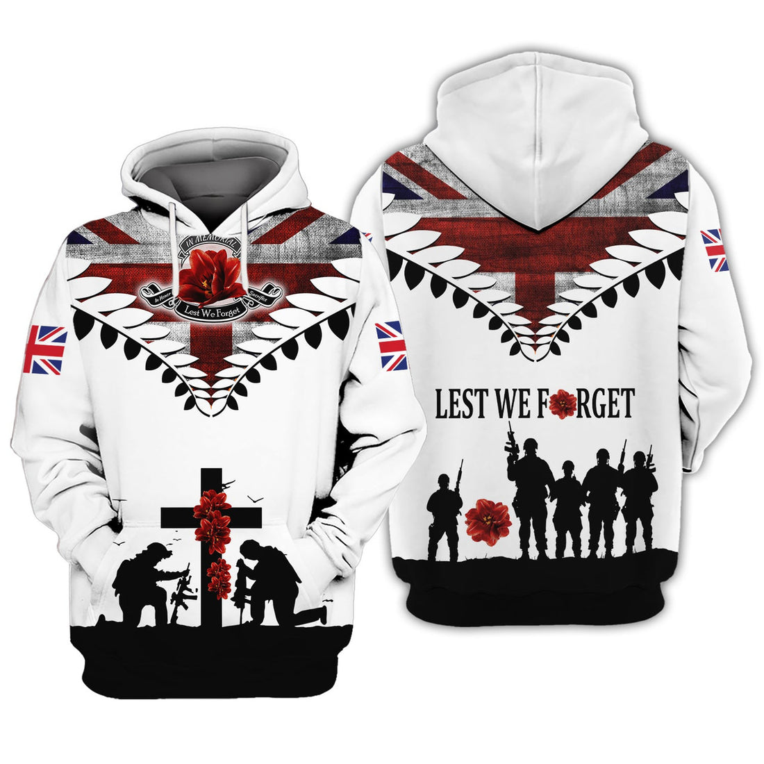 FUNSTUFFPRINT Lest We Forget UK Veteran 3D Hoodie and Zip Hoodie