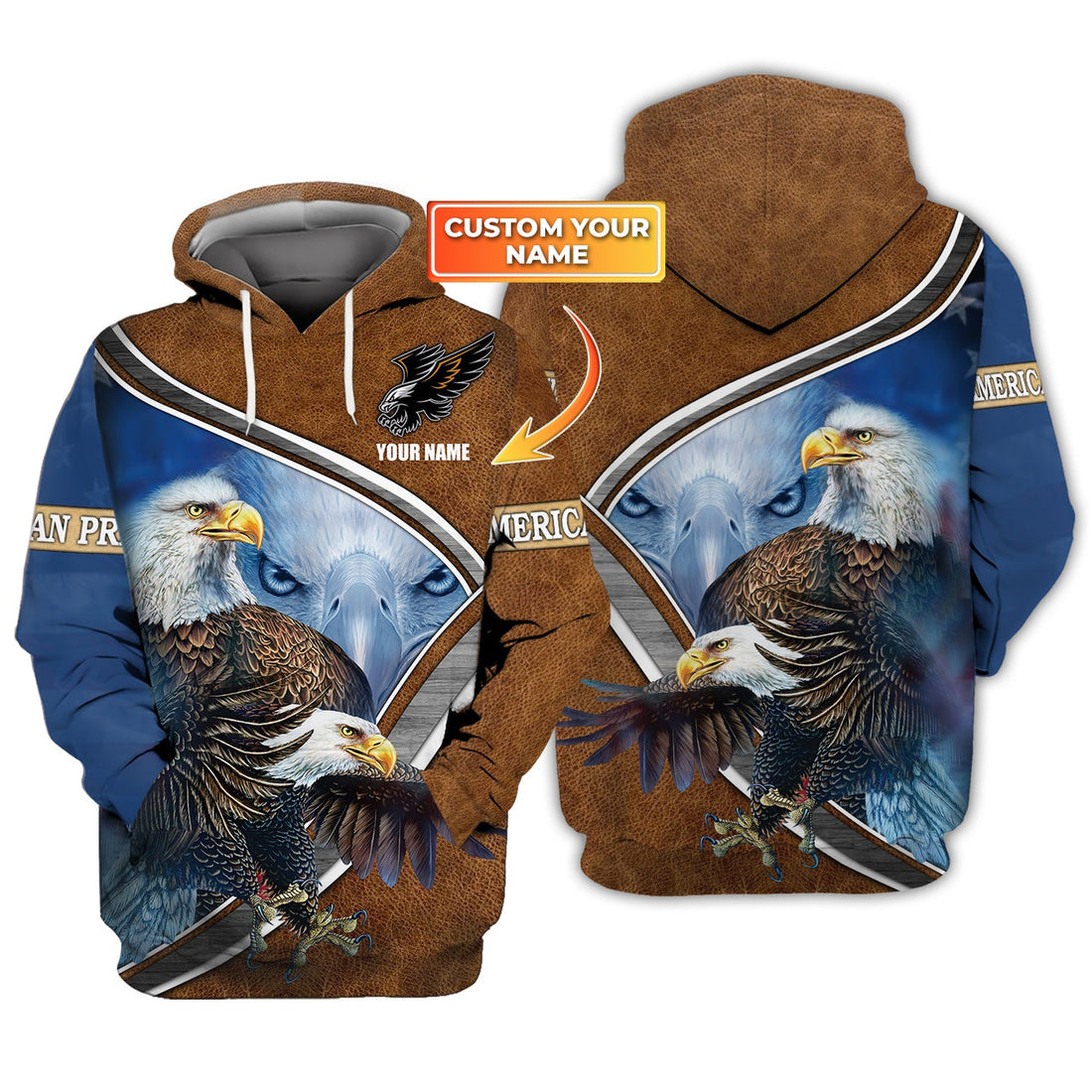 FUNSTUFFPRINT American Pride - Personalized Name 3D Hoodie and Zip Hoodie