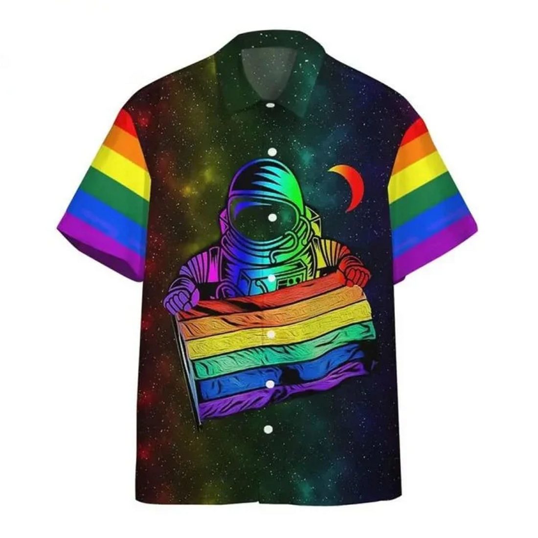 LGBT Aloha Hawaiian Shirts For Summer, Astronaut Colorful LGBT Rainbow Flag Galaxy Hawaiian Shirts