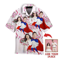 Custom Funny Custom Face Beautiful Happy Wedding Couple Pink Flamingo Custom Hawaiian Shirt, Personalized Hawaiian Shirts, Custom Photo Hawaiian Shirt
