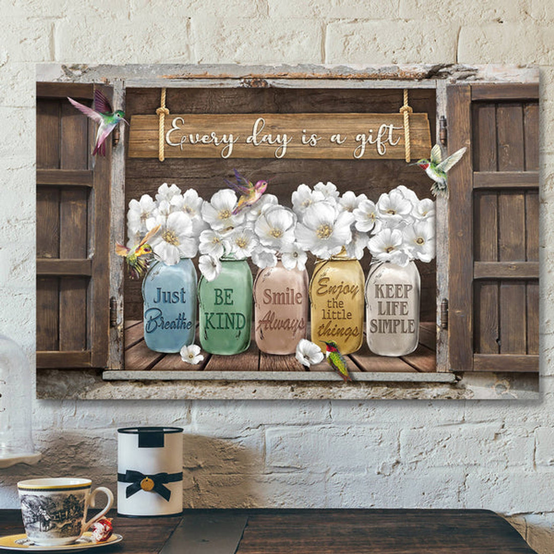 God Jesus Landscape Canvas Prints - God Wall Art - Vintage Window Frame, Every Day Is A Gift 