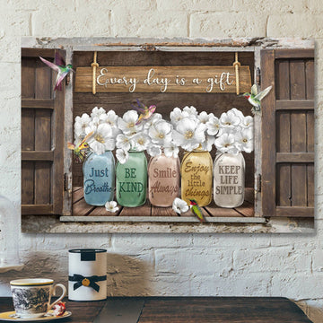 God Jesus Landscape Canvas Prints - God Wall Art - Vintage Window Frame, Every Day Is A Gift 