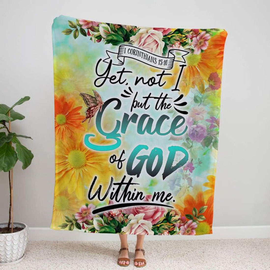 FUNSTUFFPRINT 1 Corinthians 1510 Yet Not I But The Grace Of God Within Me Fleece Blanket - Christian Blanket - Bible Verse Blanket