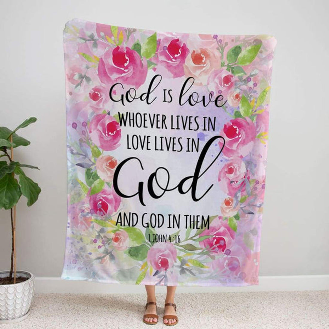 FUNSTUFFPRINT 1 John 416 God Is Love Fleece Blanket - Christian Blanket - Bible Verse Blanket