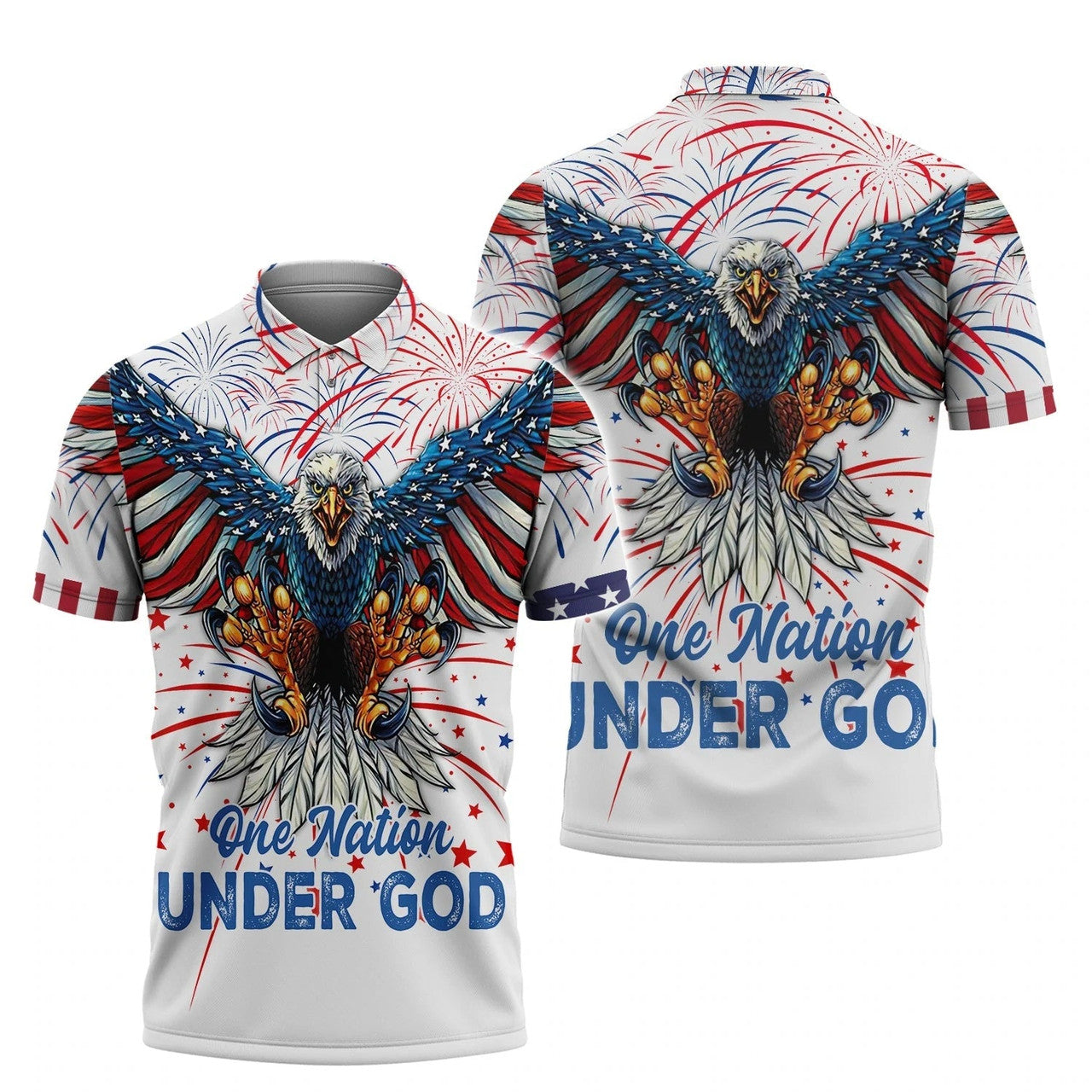 FUNSTUFFPRINT Independence Day Is Coming Ealge One Nation Under God 3D All Over Print Polo Shirt Size S-5XL