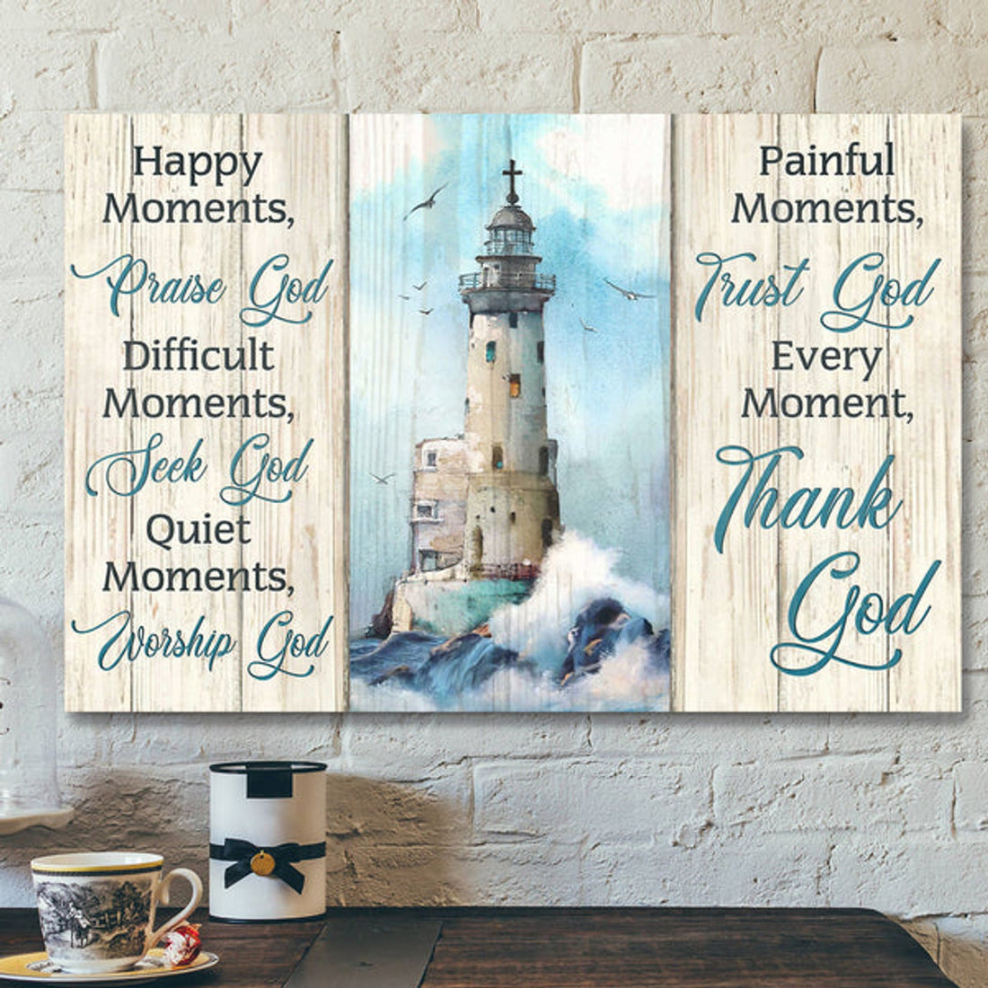 Jesus God Landscape Canvas Prints - God Wall Art - Every Moment, Thank God - Christ Lighthouse 