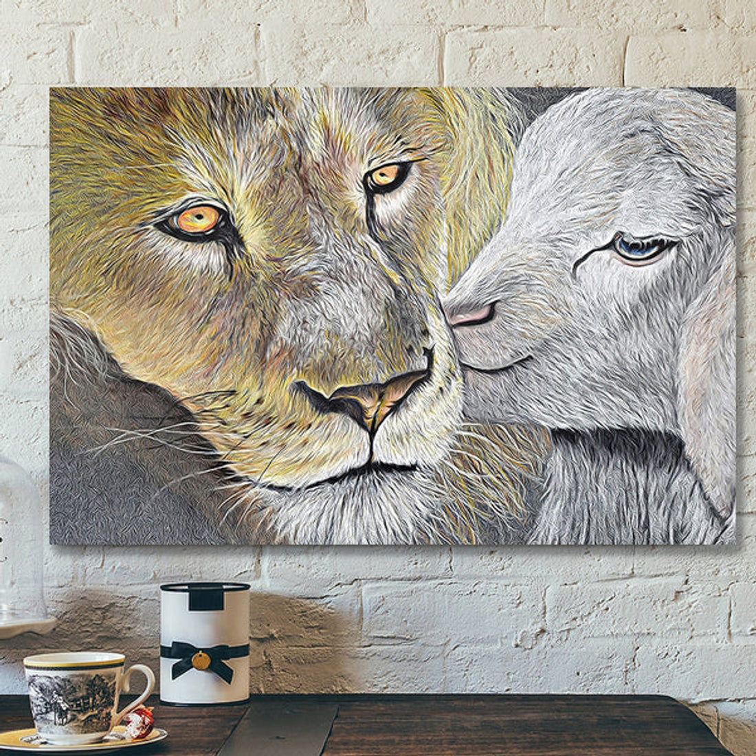 Lamb And Lion - Christian Canvas Wall Art - Christian Artwork - Religious Wall Decor - Faith Canvas Wall Art - Scripture Wall Art 