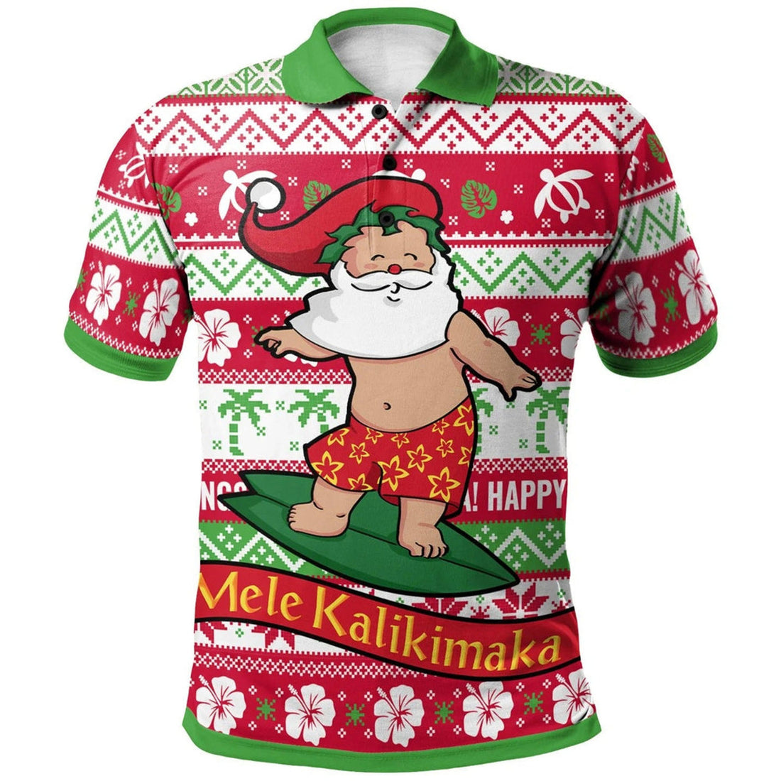Hawaii Christmas Polo Shirt - Santa Surfing Funny Xmas Polo Shirt Men Women