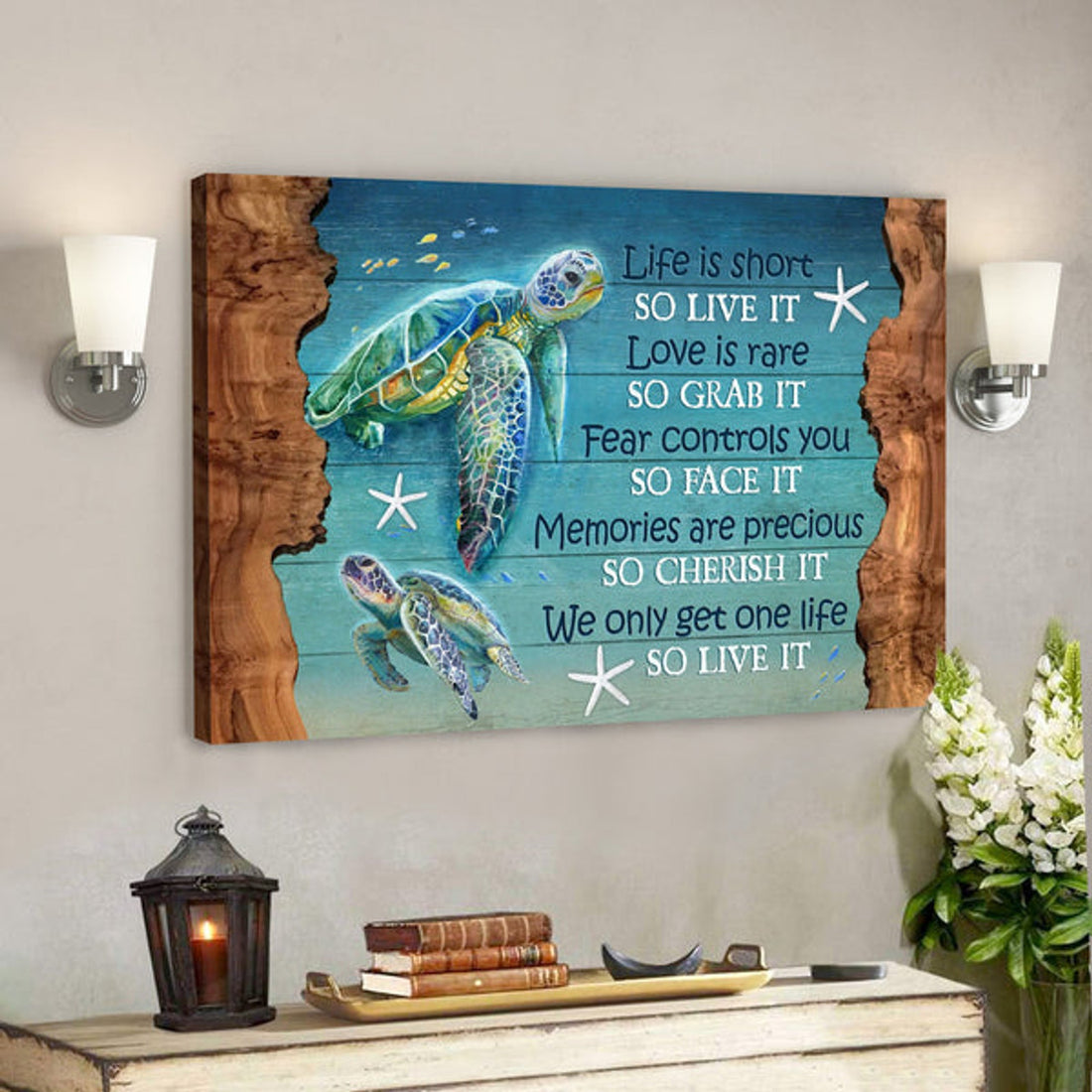 God Jesus Landscape Canvas Prints - God Wall Art - Turtle Under The Ocean - We Only Get One Life So Live It 
