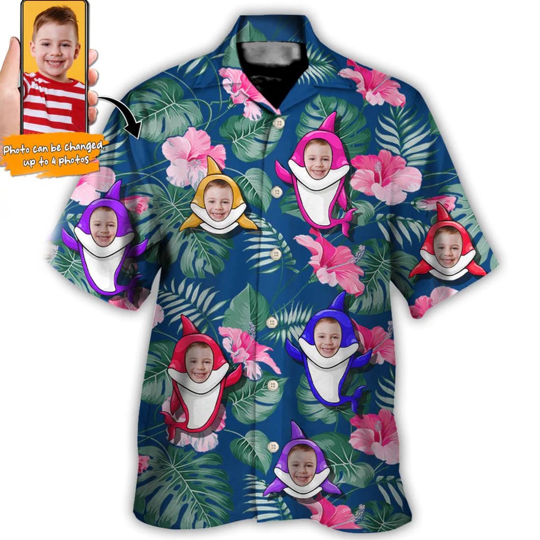 Custom Shark Funny Tropical Style Custom Photo - Hawaiian Shirt - Personalized Photo Gifts, Personalized Hawaiian Shirt