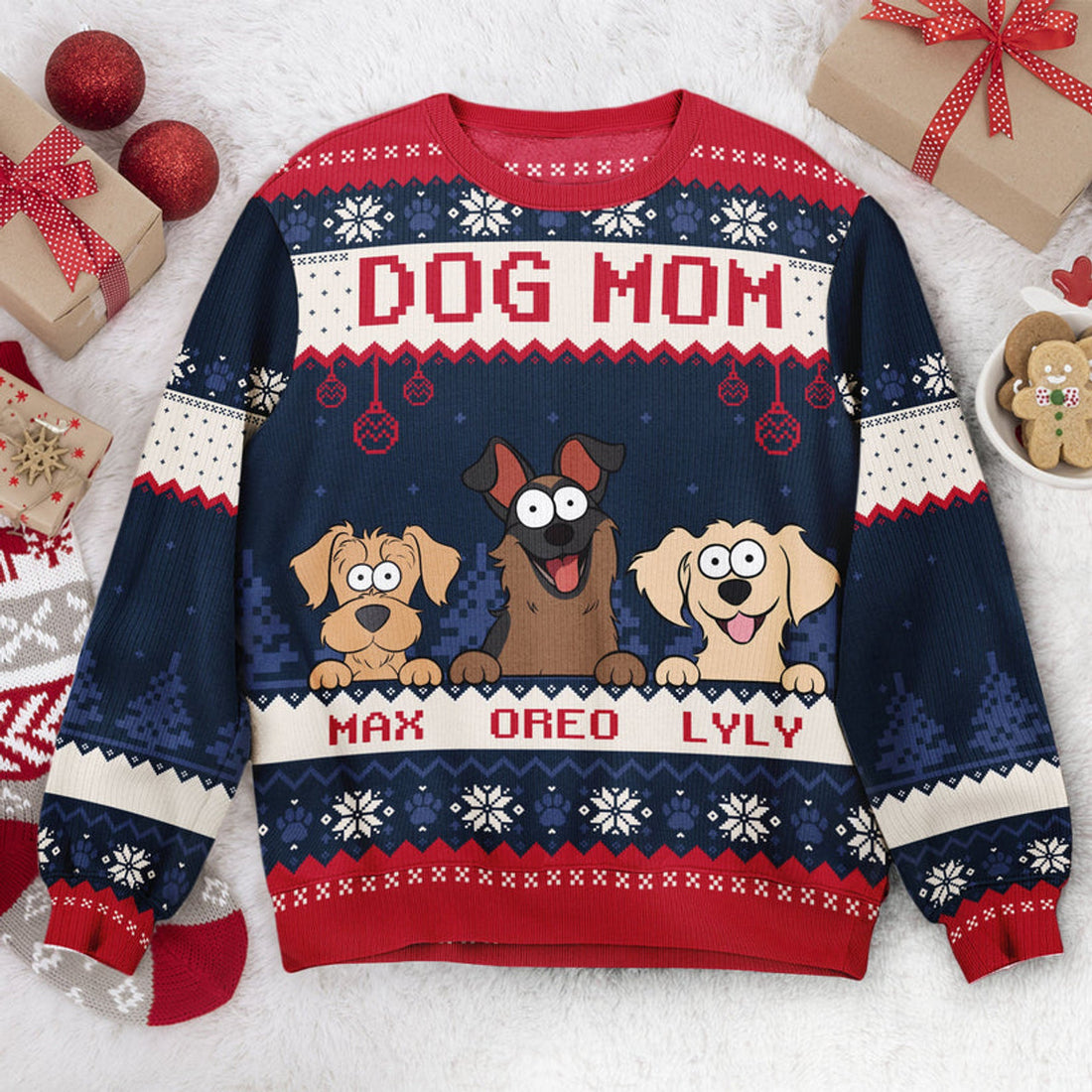 FUNSTUFFPRINT Custom Best Dog Mom Ever Ugly Sweater