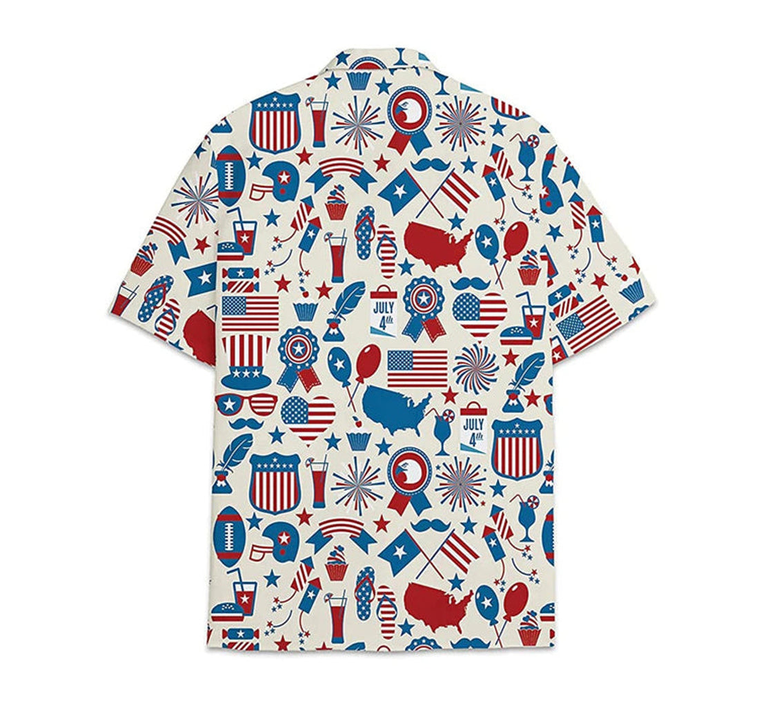 Feather Armorial American Flag Short Tall Button Hawaiian Shirt, Button Up Aloha Shirt For Men, Women