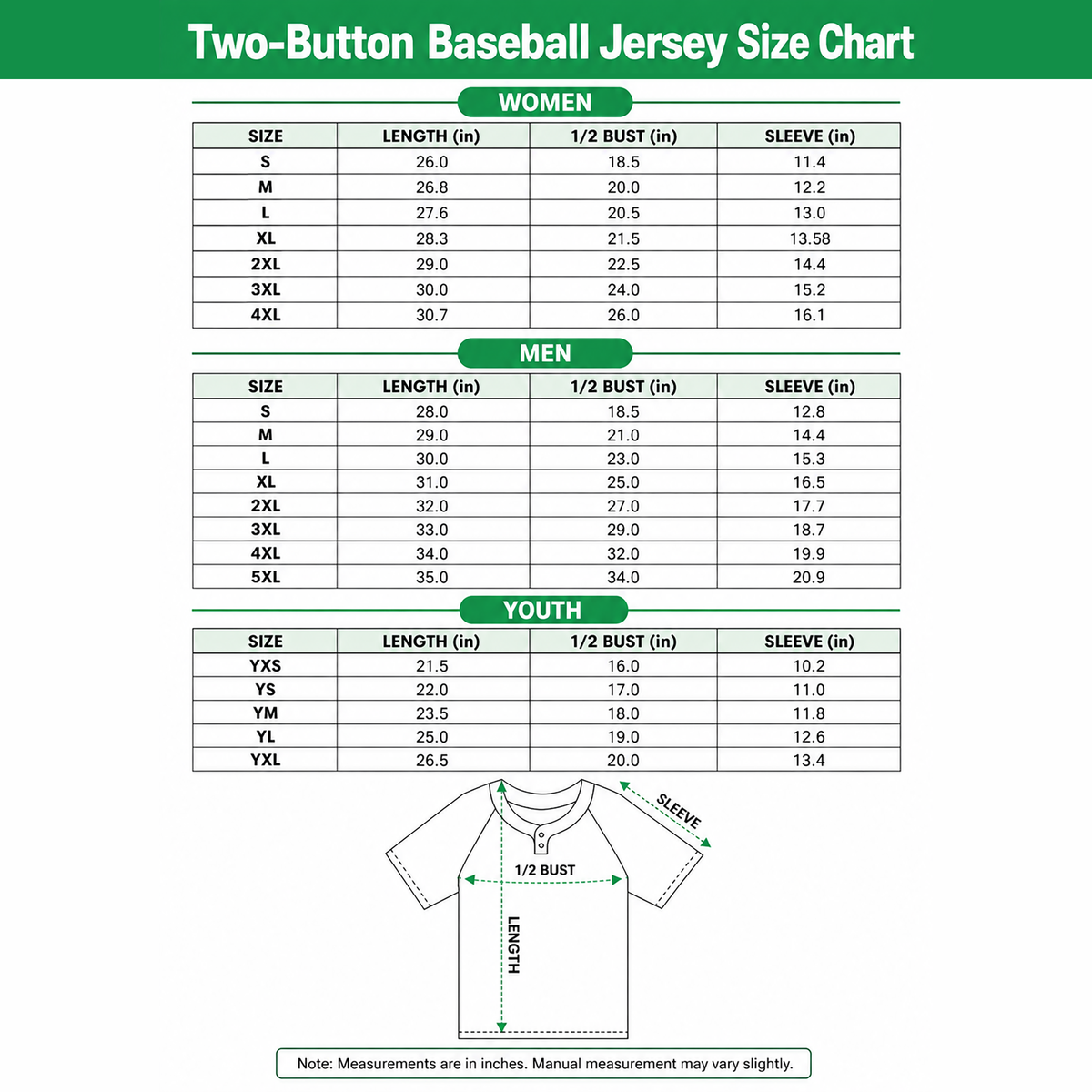 2-Button Jersey Size Guide