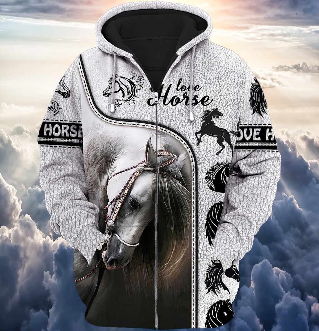 FUNSTUFFPRINT White Horse 2 3D Full Print 3D Hoodie and Zip Hoodie