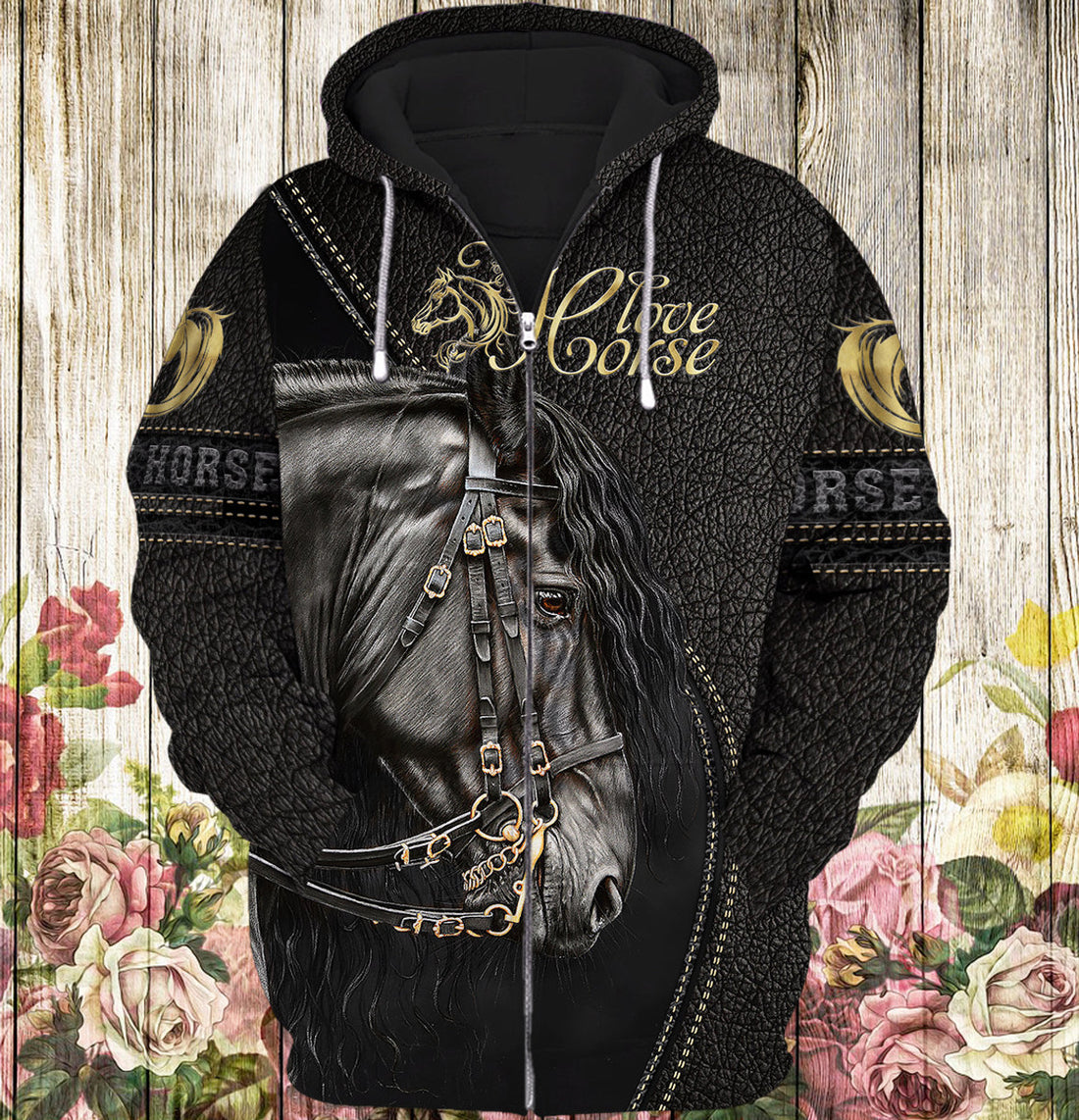 FUNSTUFFPRINT Black Horse 3D Full Print 3D Hoodie and Zip Hoodie