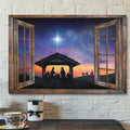 Landscape Jesus Canvas Prints - Bible Verse Canvas - God Wall Art - Wooden Window Beautiful Halo Night - Jesus Christ Poster