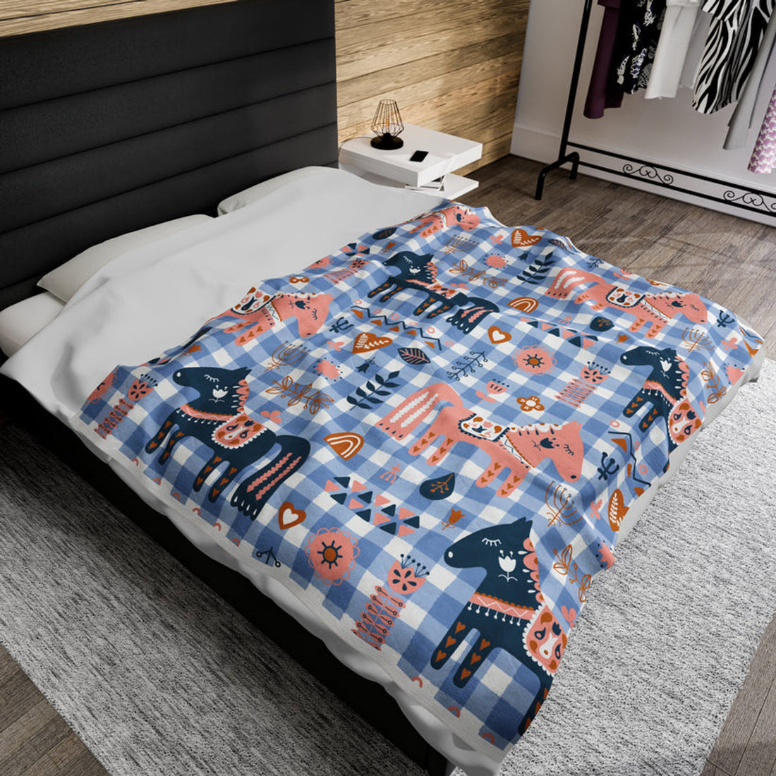 FUNSTUFFPRINT Painted Ponies Velveteen Plush Blanket