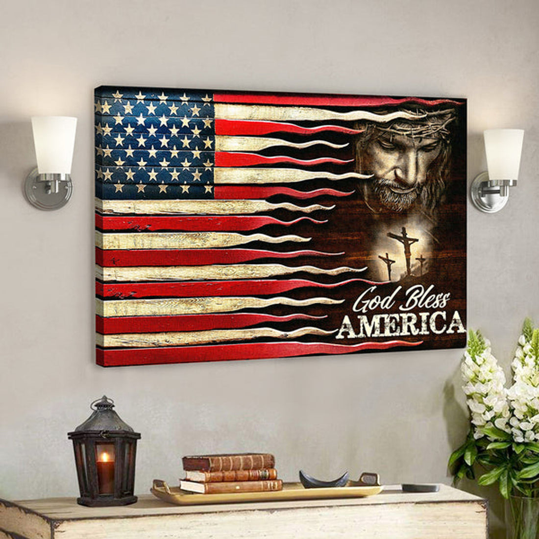 Jesus Canvas Art - Scripture Canvas Wall Art - Christian Canvas Art - God Bles America Canvas Poster 