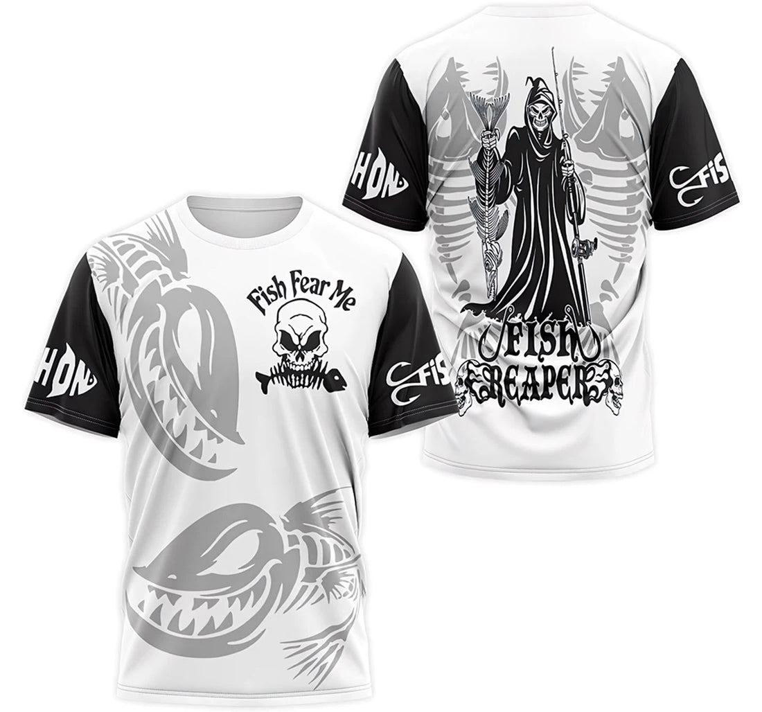 FUNSTUFFPRINT Personalized T-Shirt, Hoodie - Skull Fish Fear Me Fish Reaper 3D T-shirt