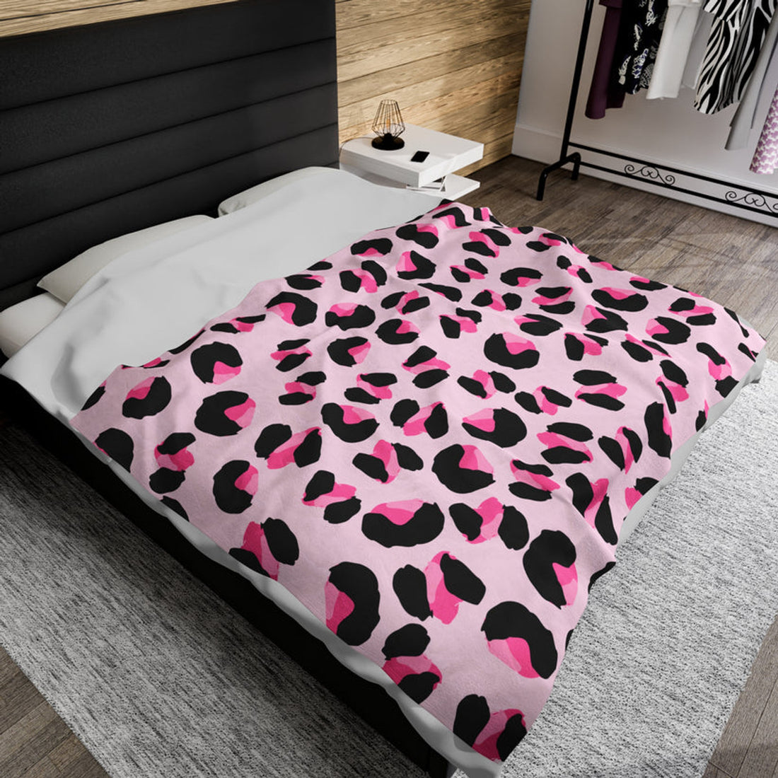 FUNSTUFFPRINT Pink Leopard Velveteen Plush Blanket