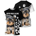 Never Walk Alone Dog 3D All Over Printed Shirt, Dog Pawprint Full Zip Up Hoodies, Gift To Dog Lover