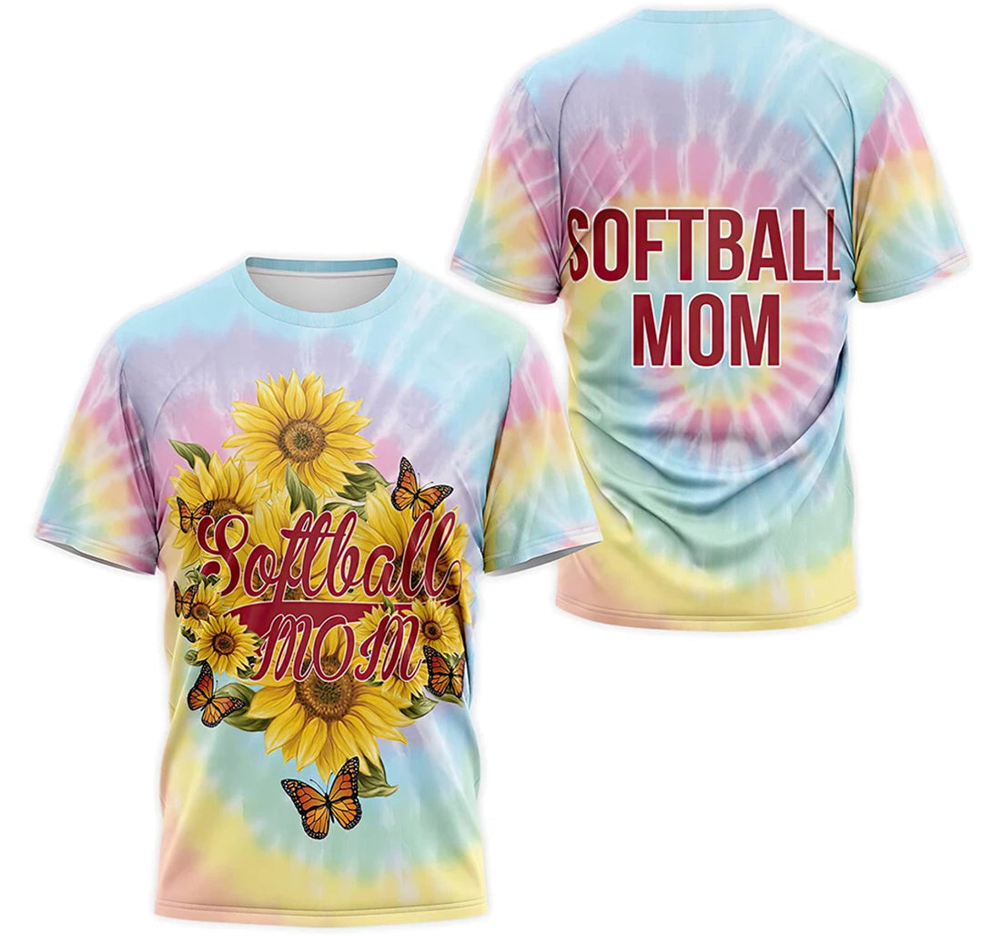 FUNSTUFFPRINT Personalized T-Shirt, Hoodie - Tie Dye Softball Mom Sunflower Butterfly 3D T-shirt