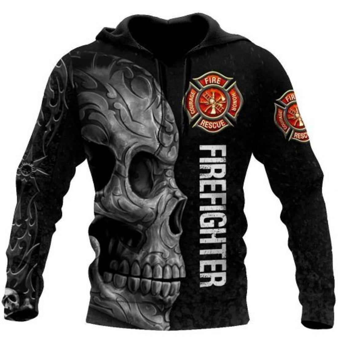 FUNSTUFFPRINT Firefighter Skull 3D Hoodie For Men And Women Black 3D Hoodie and Zip Hoodie