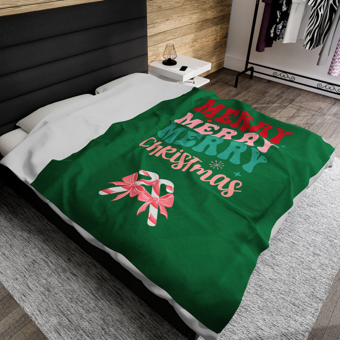 FUNSTUFFPRINT Merry Merry Velveteen Plush Blanket