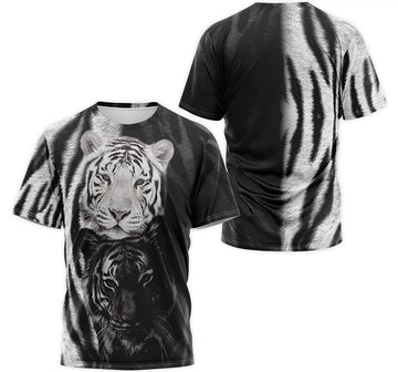 FUNSTUFFPRINT Personalized T-Shirt, Hoodie - White Tiger Couple 3D T-shirt