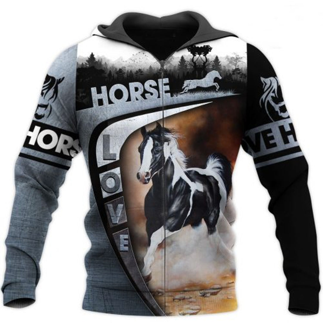 FUNSTUFFPRINT 3D All Over Printed Horse Hoodie Love Black & White Horse 3D Hoodie and Zip Hoodie