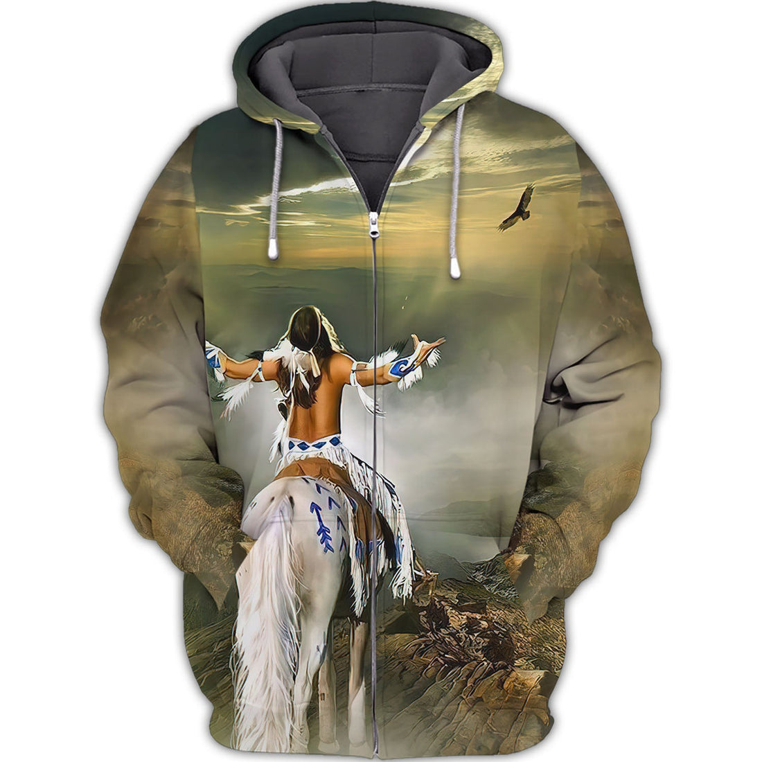 FUNSTUFFPRINT ative Warrior Eagle Full 3D Hoodie and Zip Hoodie