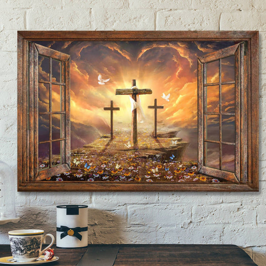 Three Crosses Canvas Prints - 3 Crosses On A Hill Painting - Christian Wall Art 