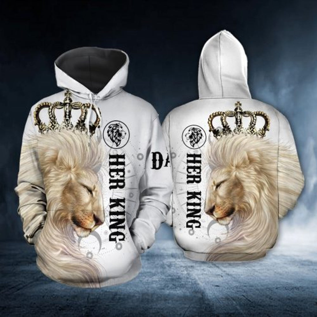 FUNSTUFFPRINT Personalized Lion Couple 3D All Over Hoodie Her King His Queen 3D Hoodie and Zip Hoodie