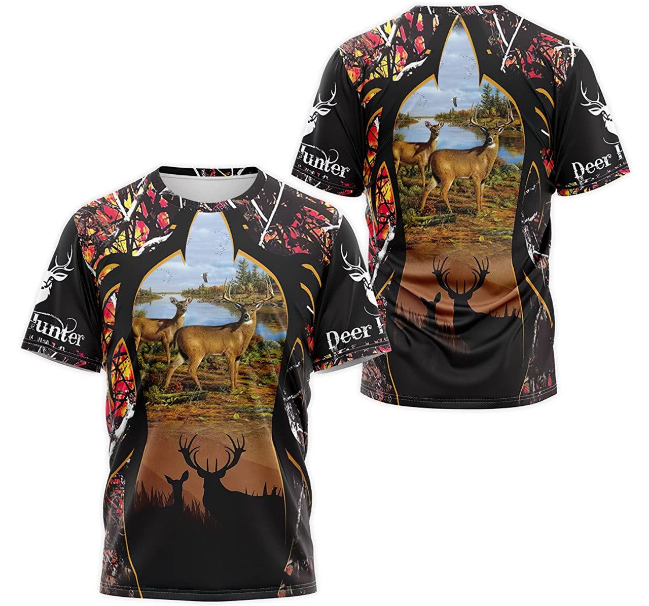 FUNSTUFFPRINT Personalized T-Shirt, Hoodie - Deer Hunter Tree Camo 3D T-shirt