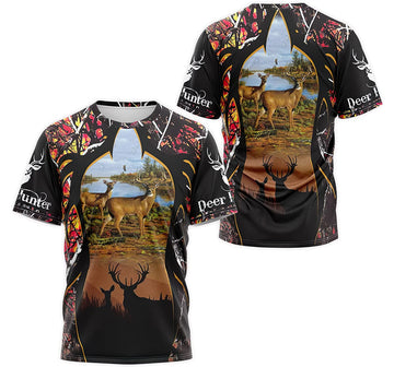 FUNSTUFFPRINT Personalized T-Shirt, Hoodie - Deer Hunter Tree Camo 3D T-shirt