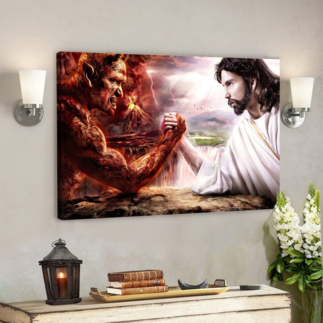 Jesus And Devil - Jesus Pictures - Jesus Canvas Poster - Jesus Wall Art - Christian Canvas Prints - Faith Canvas - Gift For Christian 