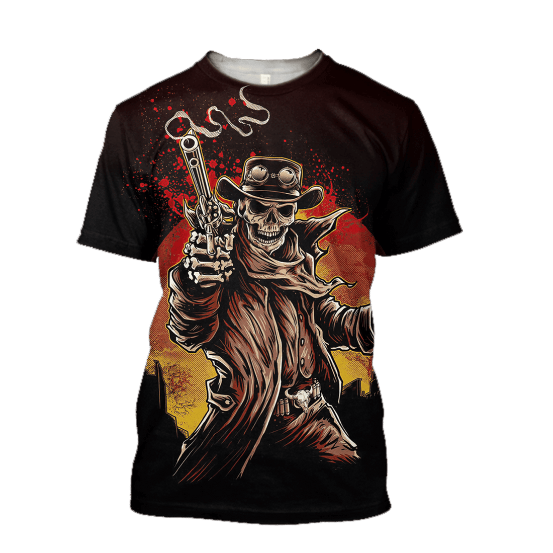 FUNSTUFFPRINT Cowboy Skeleton 3D T-Shirt Halloween Cowboy Gifts 3D T-shirt