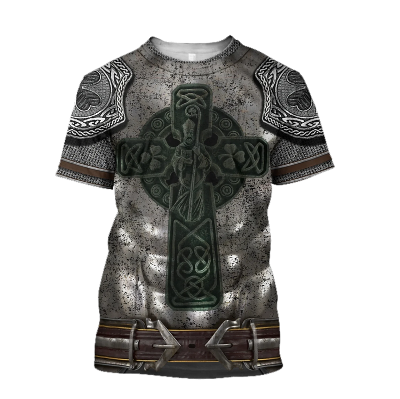FUNSTUFFPRINT 3D All Over Print Celtic Cross Irish Armor Knight Warrior Shirt, Gift for Irish Man in St Patrick's Day 3D T-shirt
