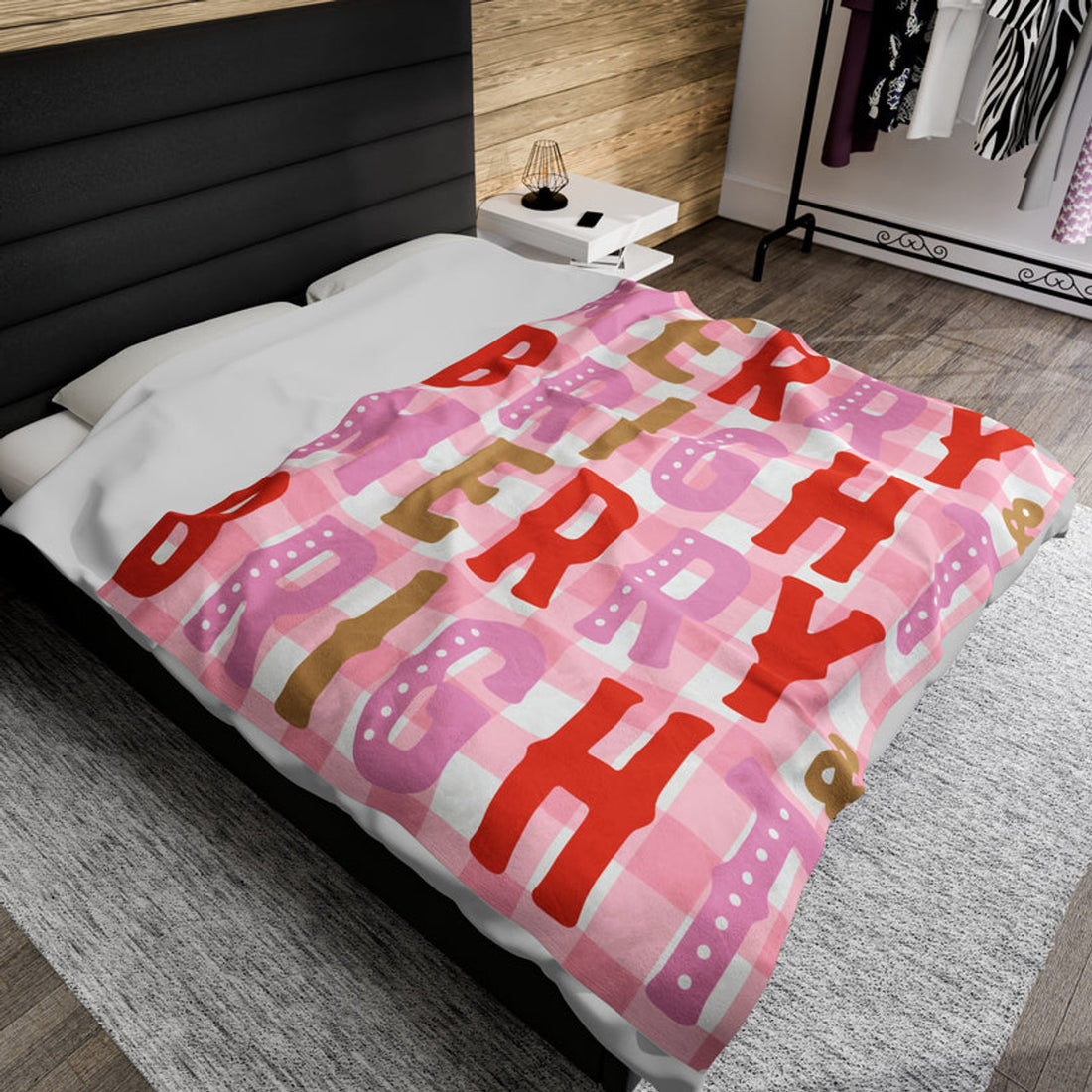 FUNSTUFFPRINT Merry Bright Velveteen Plush Blanket