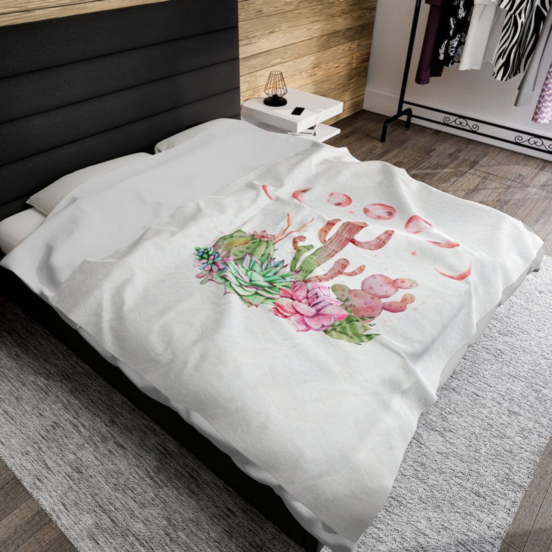 FUNSTUFFPRINT Cactus Moon Phase Velveteen Plush Blanket