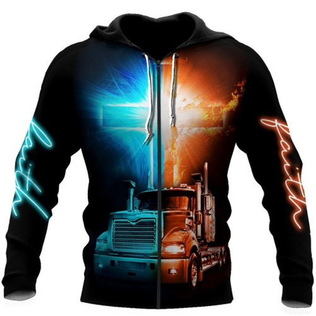 FUNSTUFFPRINT Personalized Trucker 3D Hoodie Faith Black 3D Hoodie and Zip Hoodie