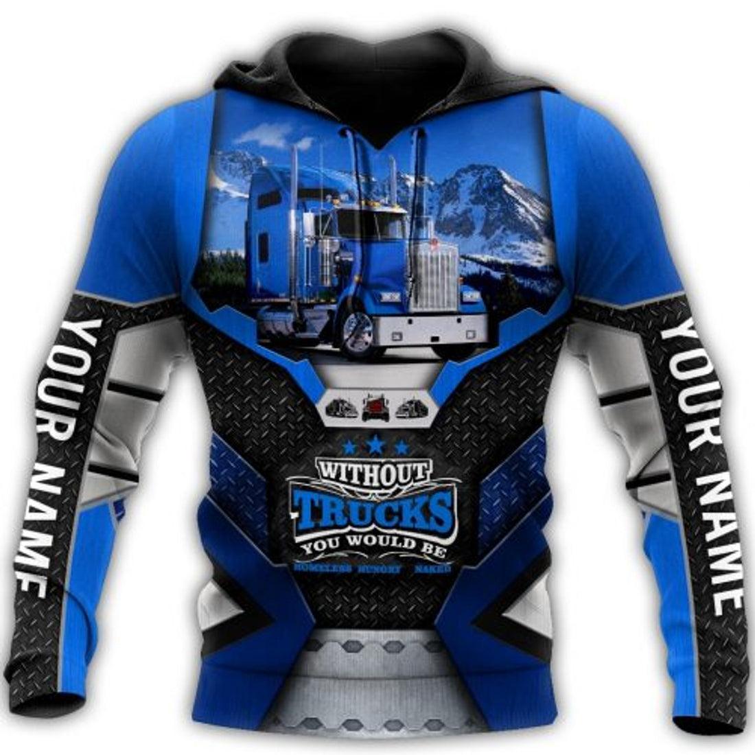 FUNSTUFFPRINT Personalized Trucker 3D Hoodie Without Trucks You Would Be Blue Truck 3D Hoodie and Zip Hoodie