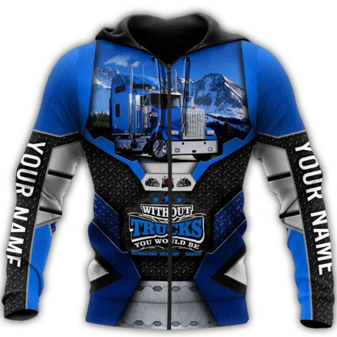 FUNSTUFFPRINT Personalized Trucker 3D Hoodie Without Trucks You Would Be Blue Truck 3D Hoodie and Zip Hoodie